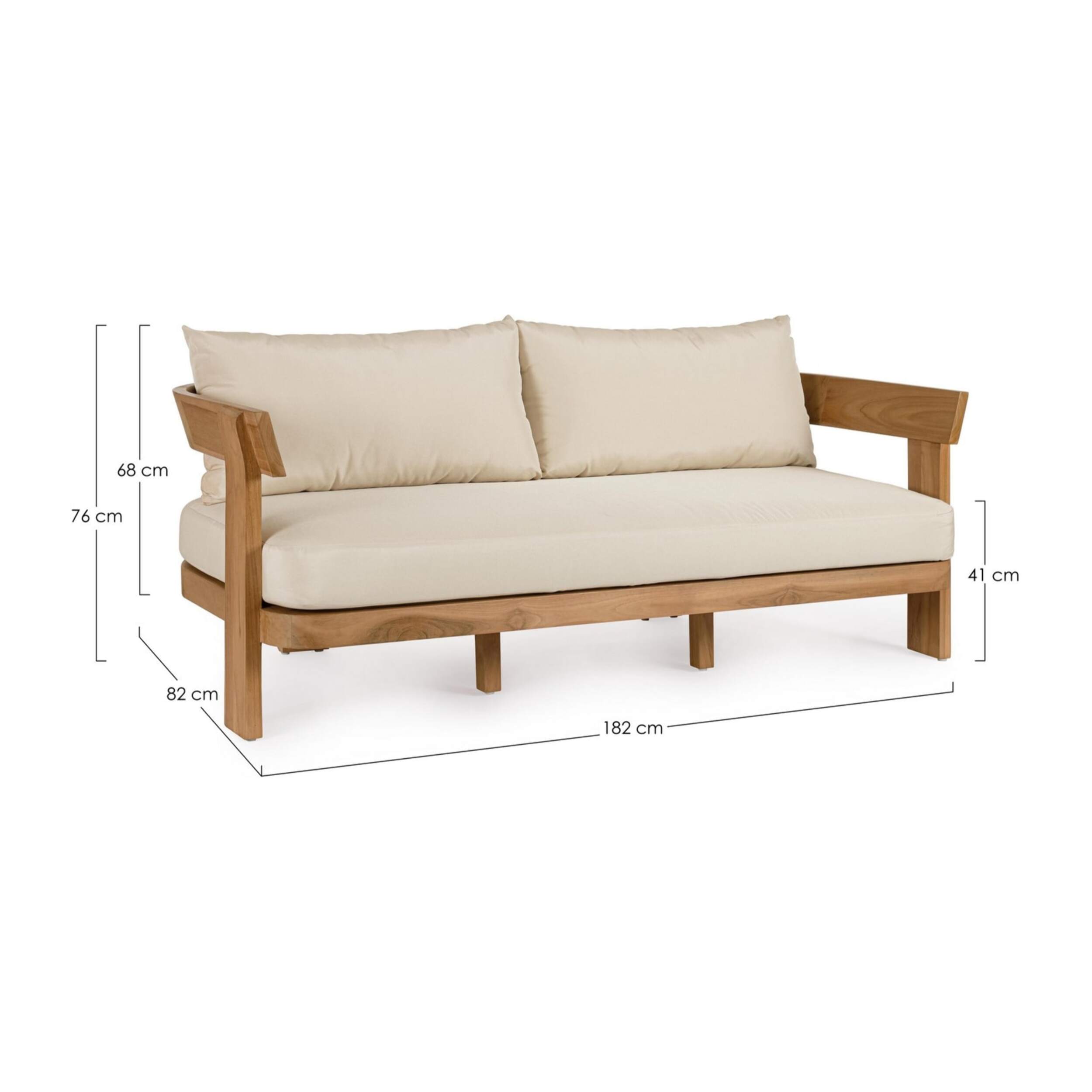 Divano a 3 posti NOJA in legno teak e tessuto beige