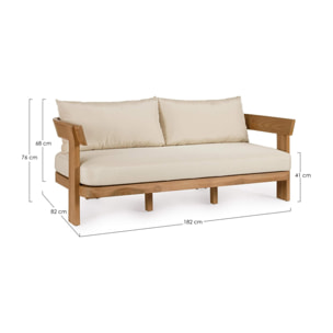 Divano a 3 posti NOJA in legno teak e tessuto beige