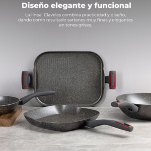 Set de 4 sartenes ø20ø24ø28ø30cm + asador ø28cm + wok ø28cm + parrilla de 35cm en aluminio forjado, 3 claveles