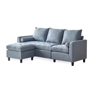 CHARLES - Canapé 3 places en tissu avec pouf gris clair