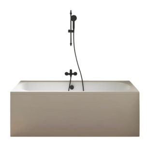 Pack baignoire droite 170 x 75 Elise + tablier niche + pommeau et mitigeur bain noir mat Aimé + vidage