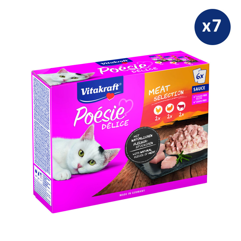 7 x 6 Sachets fraîcheur assortiment au Poulet, Dinde et Bœuf - Nourriture en sauce pour Chat - Vitakraft Poésie