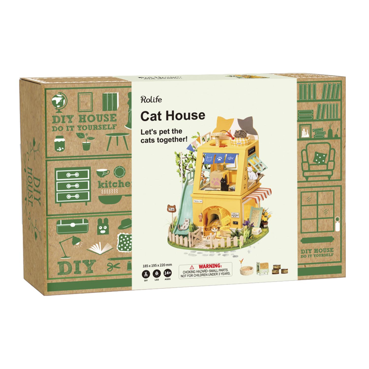 Casa del gato. Casa de muñecas maqueta de madera para pintar y montar.