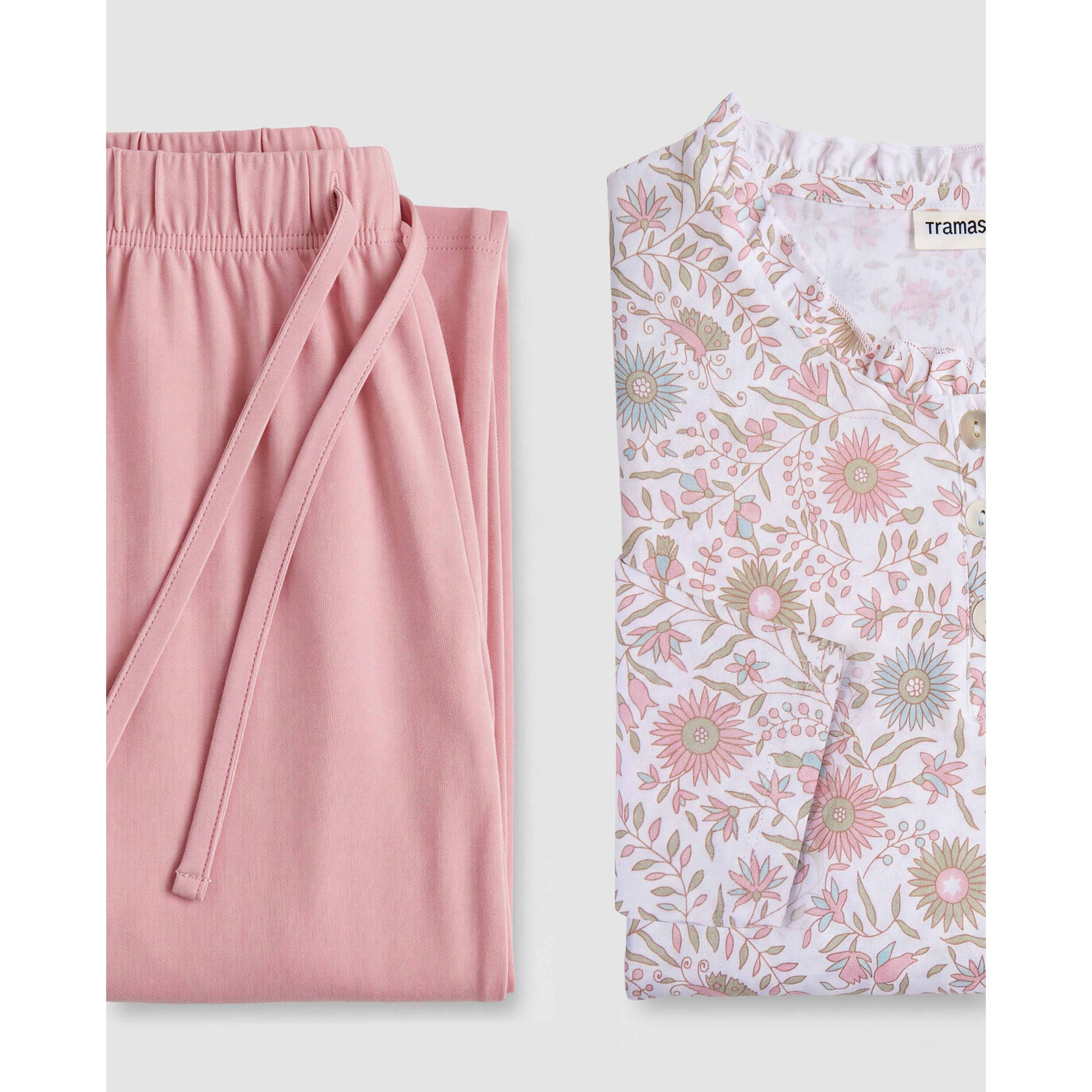 Pigiama lungo cotone arricciato melodi rosa