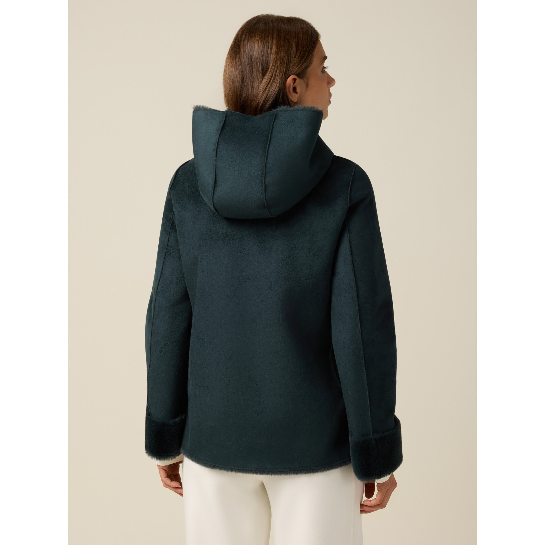 Oltre - Parka en tejido suave con capucha - Petrol Blue