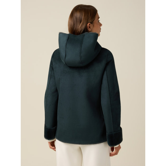 Oltre - Parka en tejido suave con capucha - Petrol Blue