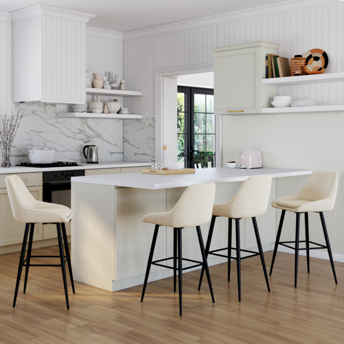 Tabourets de bar Olivia assise velours et pieds métal - Crème