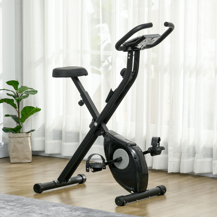 HOMCOM Bicicleta Estática Plegable con 8 Niveles de Resistencia Magnética Bicicleta de Ejercicio Fitness con Pantalla LCD y Asiento Regulable para Casa Oficina 43x85x109 cm Negro