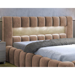 Cleo - lit coffre avec led - 160x200 cm - sommier inclus - en velours - Taupe