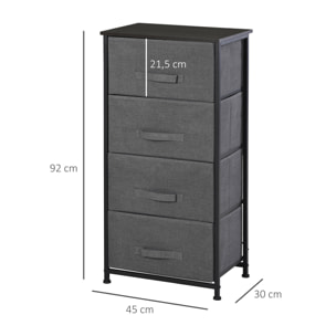 Meuble de rangement 4 tiroirs chiffonnier dim. 45L x 30l x 92H cm métal MDF non tissé noir