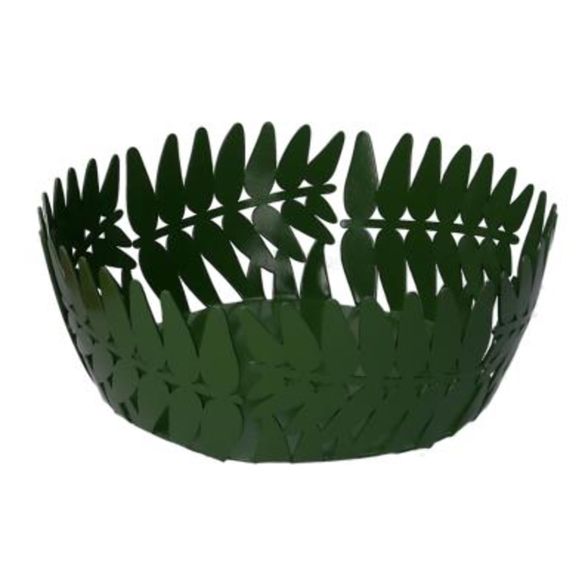 Cestina in metallo a foglia d'alloro verde scuro tondo cm ø20h7