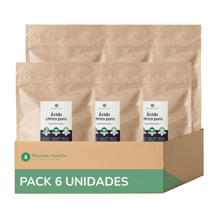 PLANETA HUERTO | Pack 6x Ácido Cítrico Puro 2.5 Kg - Solución Ecológica Multiusos para Limpieza y Cosmética Casera