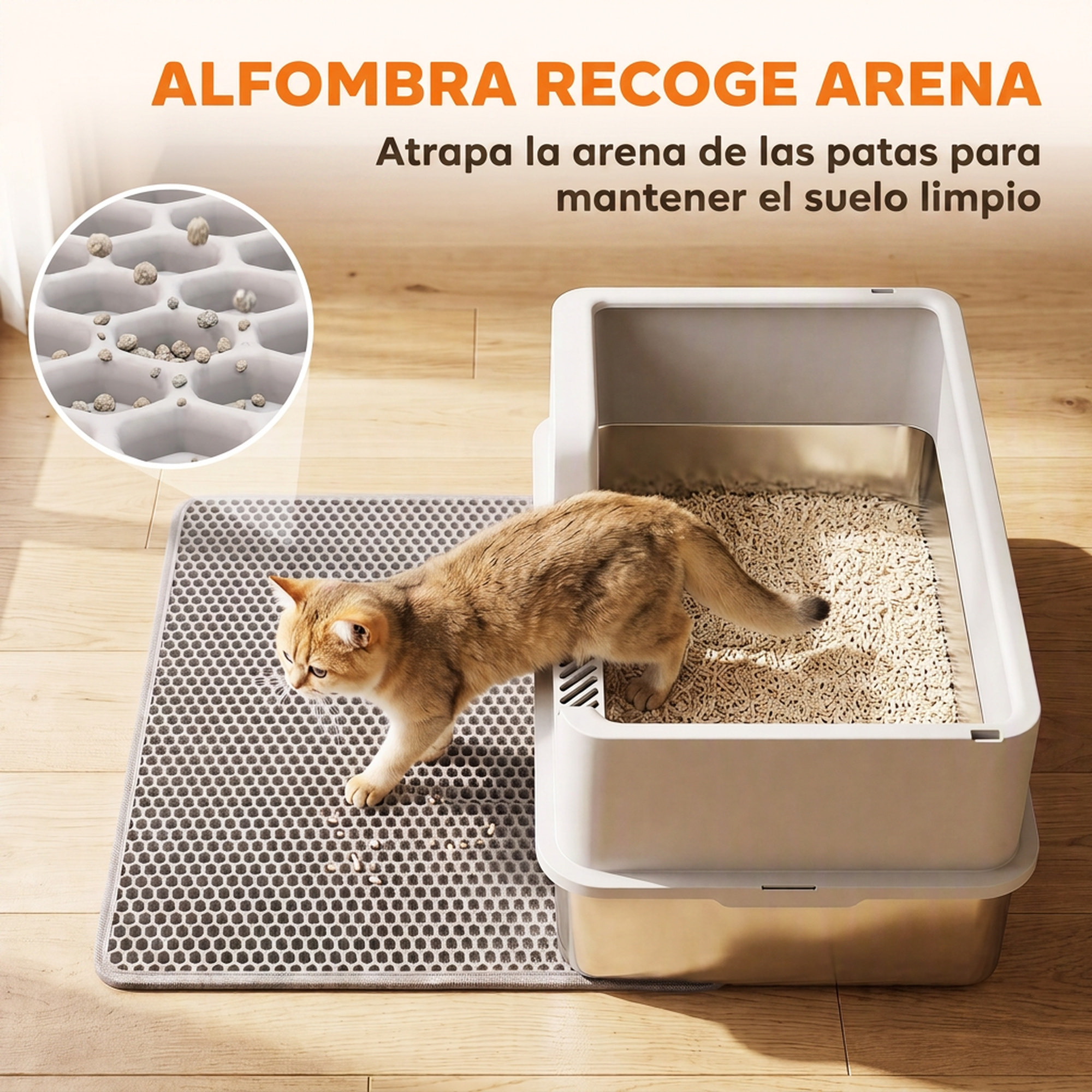 Arenero para Gatos de Acero Inoxidable XL, Caja de Arena para Gatos, Arenero con Borde Alto, Pala, Cepillo, Gancho, Fácil de Limpiar, Antifugas, Gris Claro