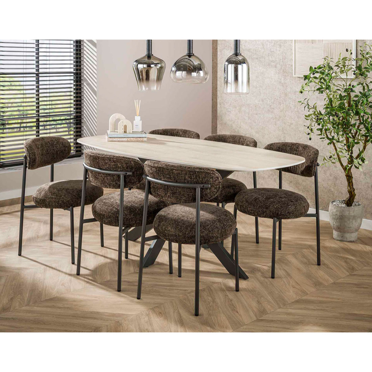 Adelia - lot de 2 chaises - pieds en métal - en tissu texturé - Marron