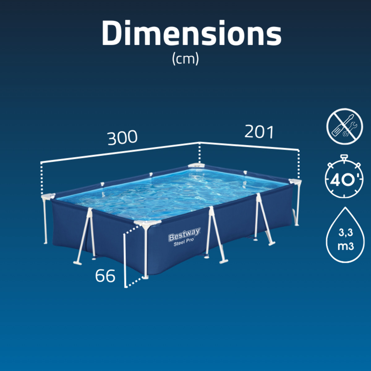 Bestway Piscine hors sol tubulaire rectangulaire Bestway Steel Pro 300 x 201 x 66 cm bleu