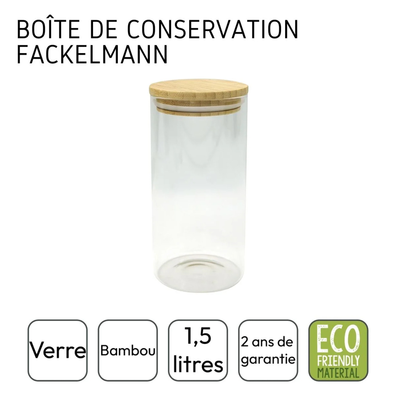 Ensemble de 2 Boîtes de conservation en verre 1,5L avec couvercle en Bambou Fackelmann Eco Friendly