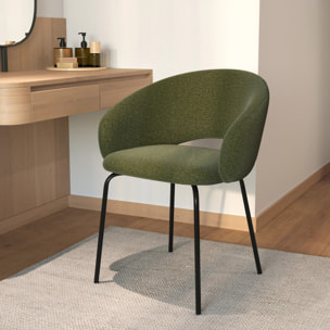 Chaise en tissu vert chiné et pieds noirs - Milly