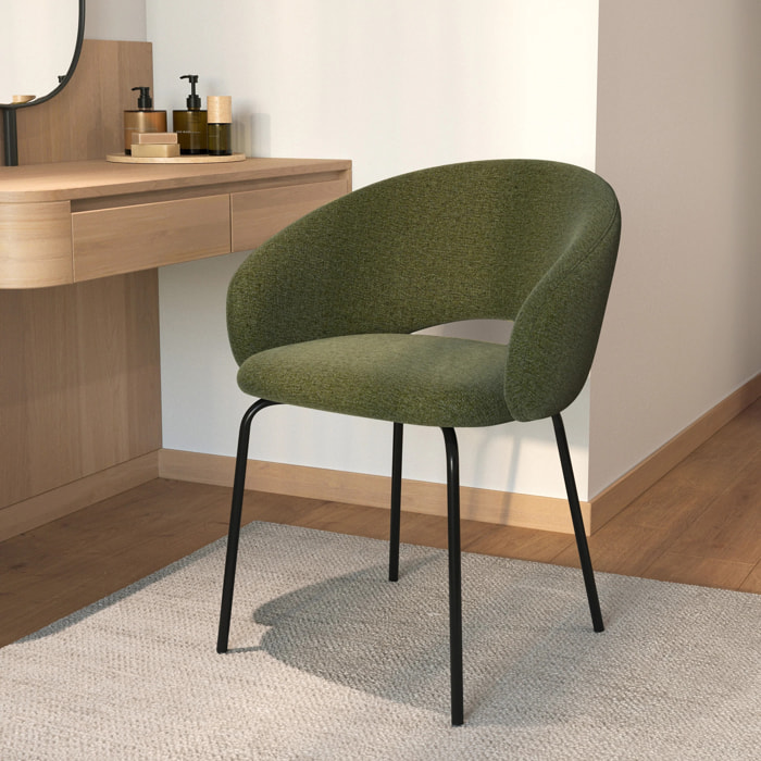 Chaise en tissu vert chiné et pieds noirs - Milly