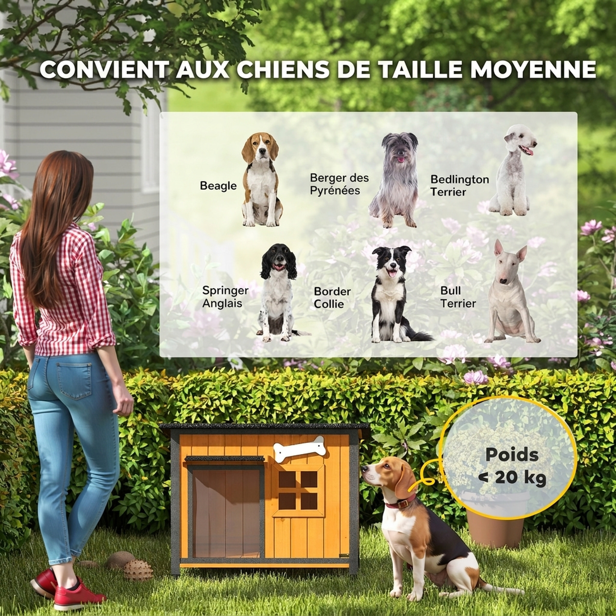 Niche pour chien acier bois pré-huilé design maisonnette toit ouvrant
