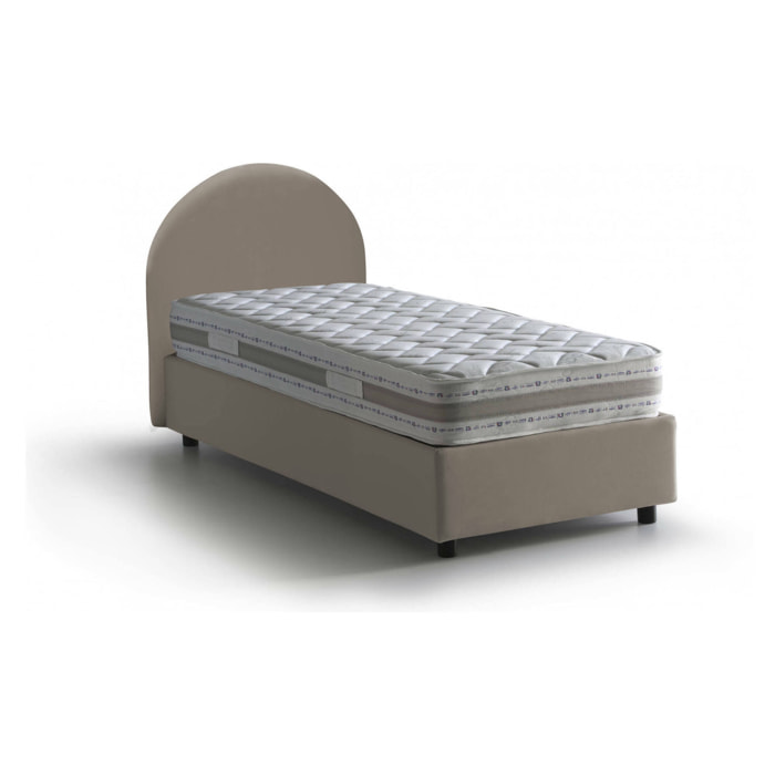 Letto singolo Cirilla, Letto contenitore con rivestimento in ecopelle, 100% Made in Italy, Apertura frontale, con materasso Cm 80x190 incluso, Tortora