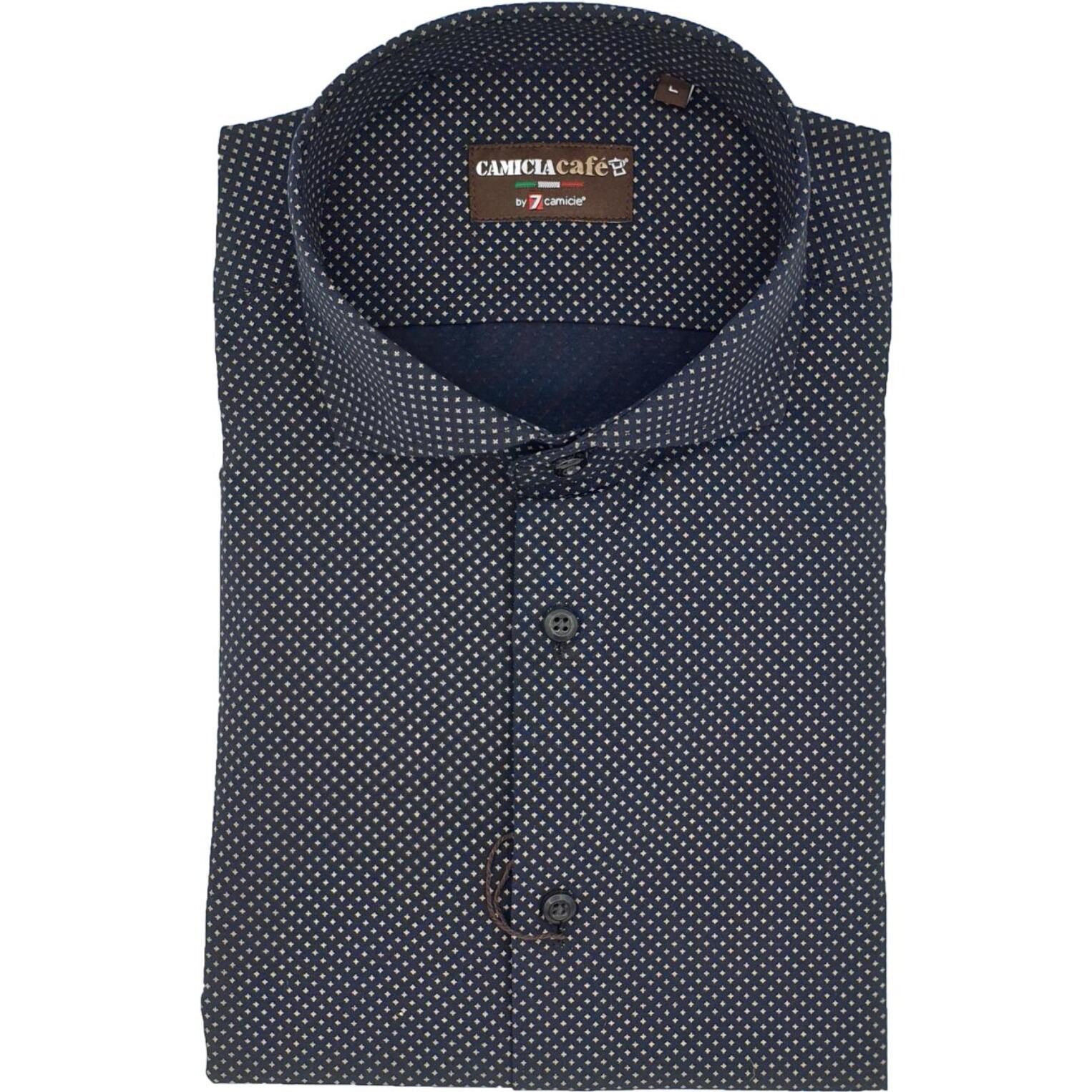 Camicia Uomo 1 Bottone Francese Slim Cotone Poliestere Stampato Nero e Giallo