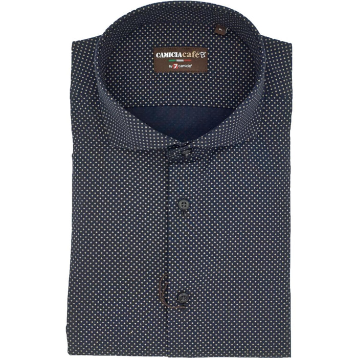 Camicia Uomo 1 Bottone Francese Slim Cotone Poliestere Stampato Nero e Giallo