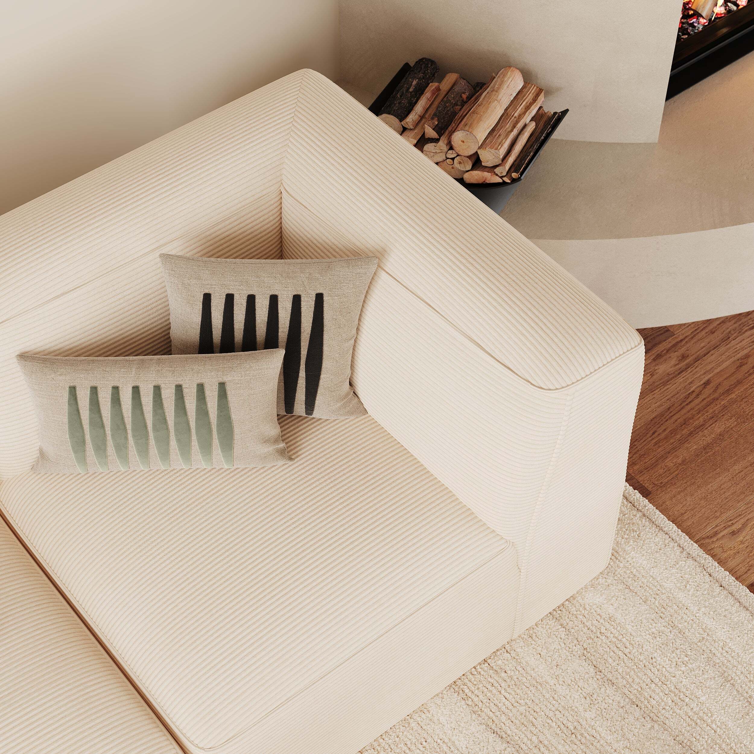 Angle droit pour canapé modulable en velours blanc cassé - Mina