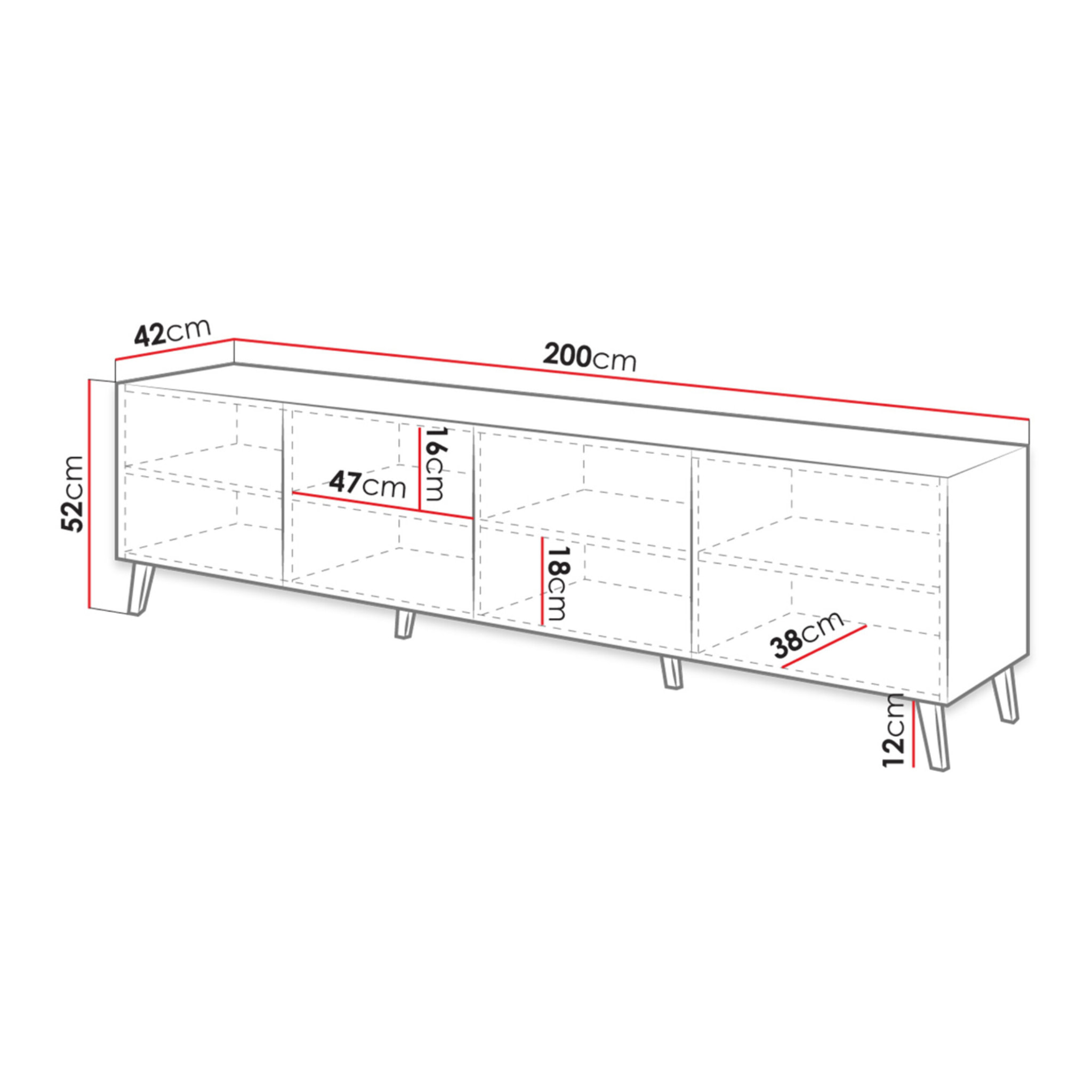 Chloe - meuble TV - 4 portes - 200 cm - Noir