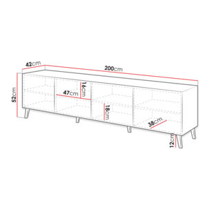 Chloe - meuble TV - 4 portes - 200 cm - Noir