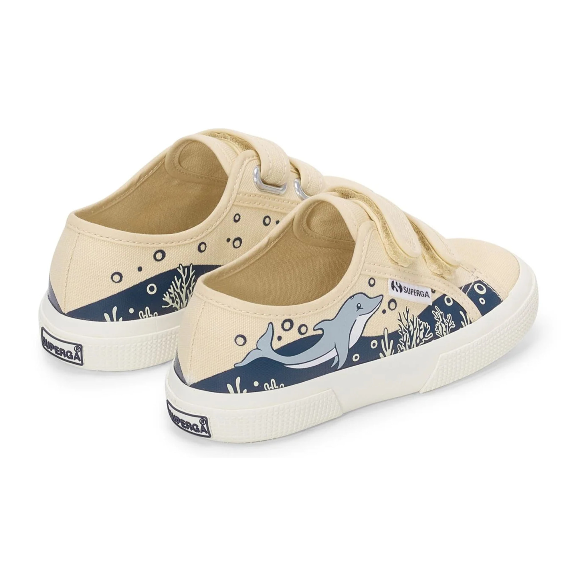 Le Superga Bambino/a Beige 3750 Kids Straps Dolphin Print Leggera