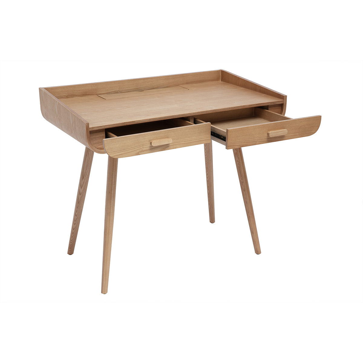 Bureau scandinave bois clair avec rangements 2 tiroirs L100 cm HALLEN
