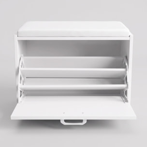 Kaizen - Panca da Ingresso con Scarpiera 63x47x30 cm 9 paia Portascarpe con Cuscino in Legno Bianco