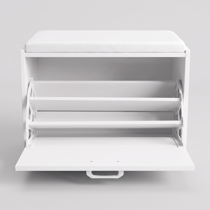Kaizen - Panca da Ingresso con Scarpiera 63x47x30 cm 9 paia Portascarpe con Cuscino in Legno Bianco