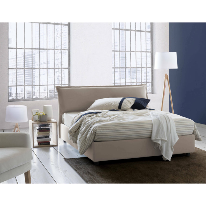 Letto matrimoniale Apaia, Letto contenitore sfoderabile con testiera e giroletto contenitore imbottiti, 100% Made in Italy, adatto per materasso Cm 160x200, Tortora