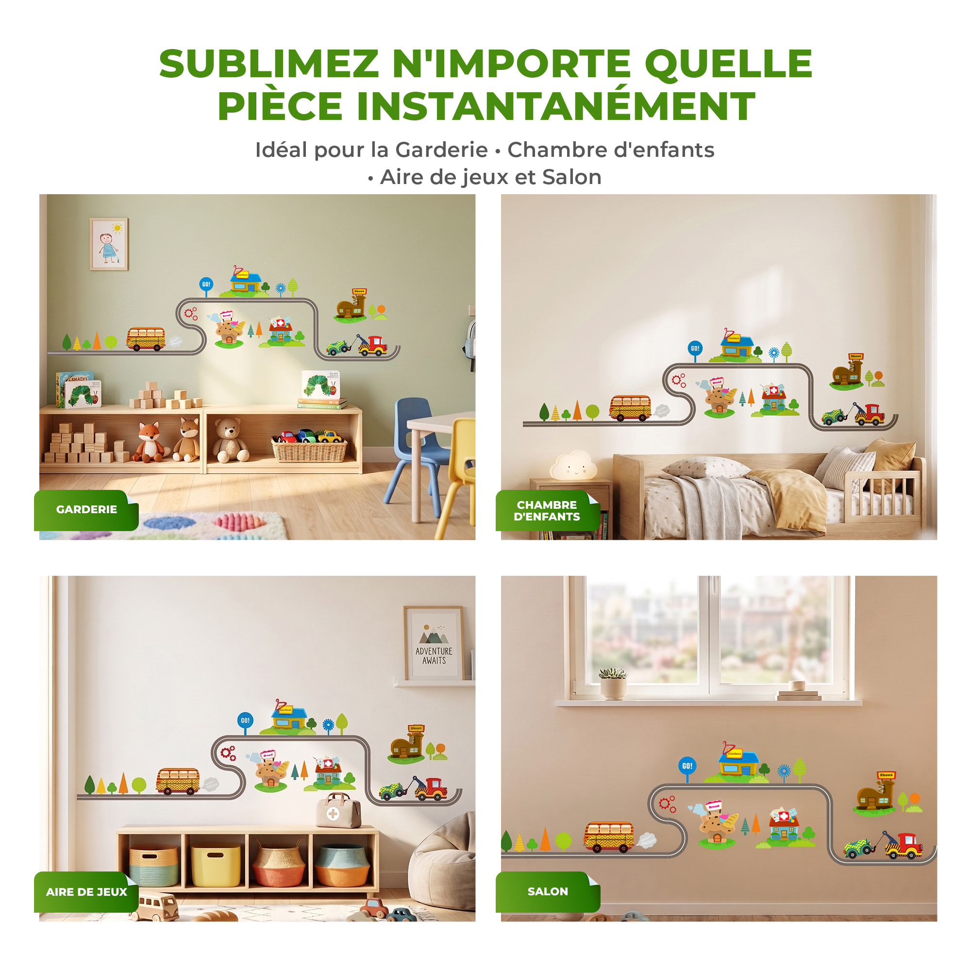 Stickers Muraux décoration adhésifs Petit village avec les voitures