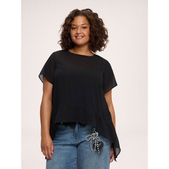 Fiorella Rubino - Blusa asimétrica en georgette - Negro