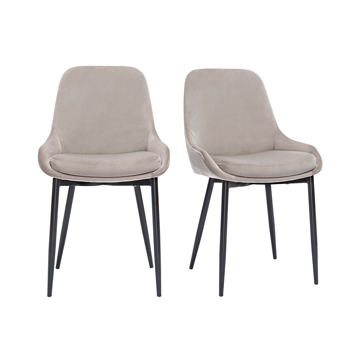 Chaises design en tissu velours taupe et métal noir (lot de 2) HOLO