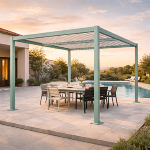 Pergola bioclimatique structure aluminium vert lames orientables 3x3m MILL