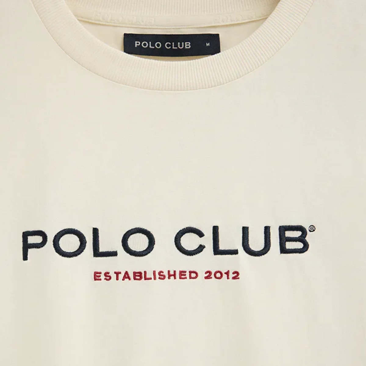 Maglietta ecrù a maniche corte con ricamo Established 2012 Polo Club