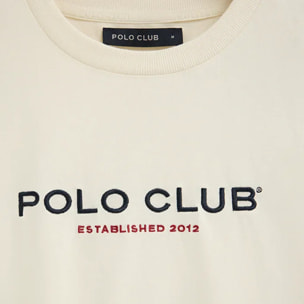 Maglietta ecrù a maniche corte con ricamo Established 2012 Polo Club