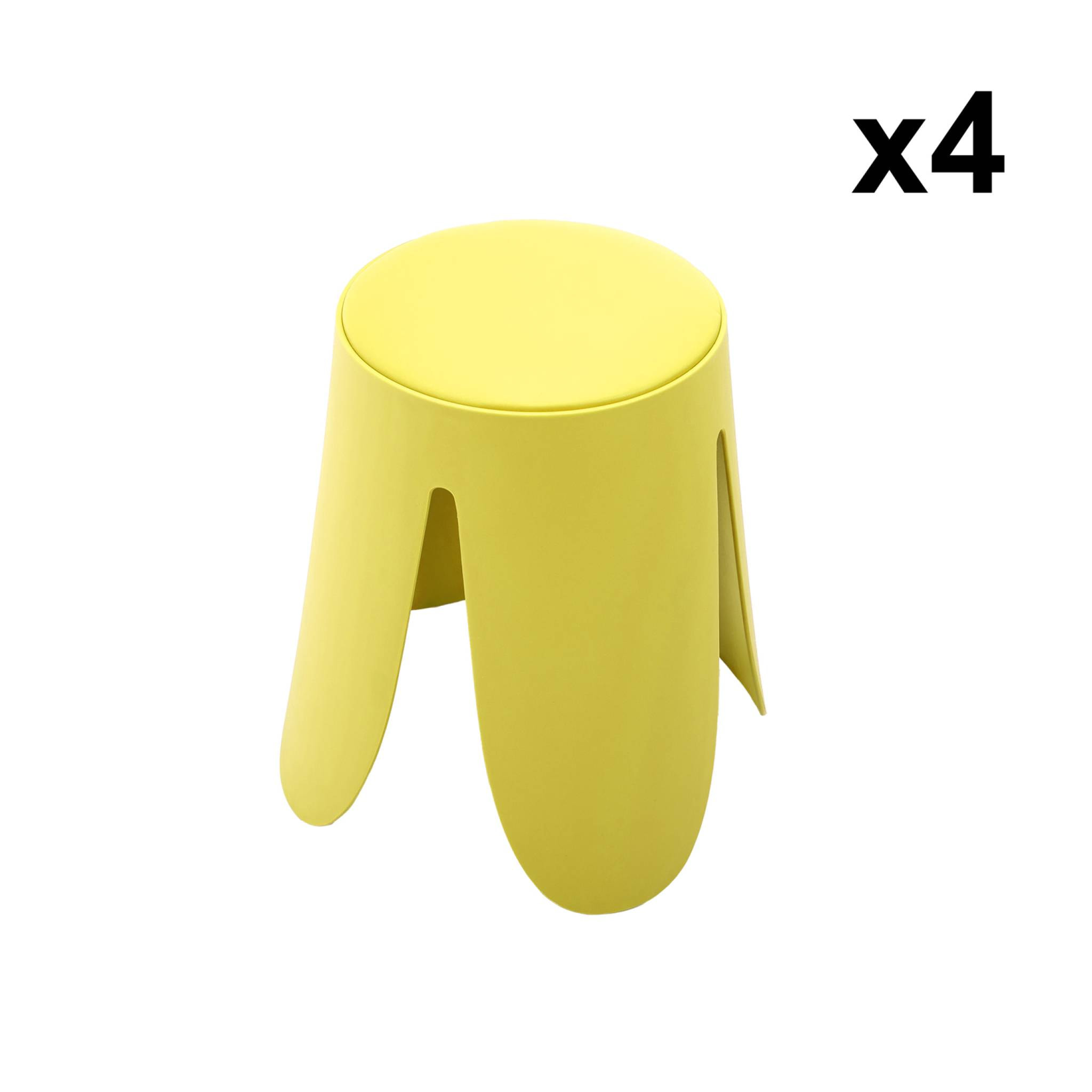 Set de 4 tabourets empilables simili cuir jaune. Niki Ø30 / 44 x H46cm