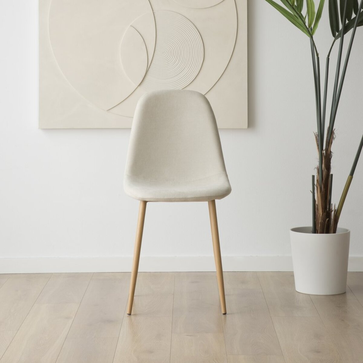 Chaise rembourrée Allende -tissu et bois-couleur beige 44 x 88 x 51 cm