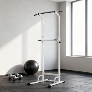 Station de traction et dips - barre de traction autoportante réglable H.176-227cm - acier blanc