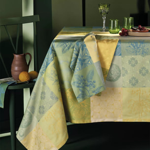 Nappe pur coton enduit motif jacquard jaune vert Mille parfums limoni