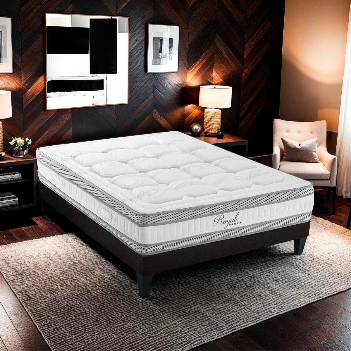 Matelas Royal 5*, 24 cm Mémoire de Forme & Mousse Hypersoft, Soutien Medium, Aération Optimale