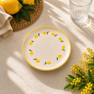 Lot de 6 assiettes à desert 20cm en grès jaune et blanc à motif citron CITRON