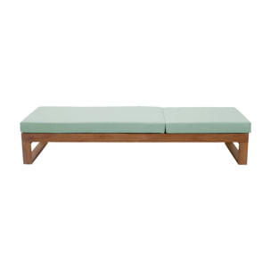 Bain de soleil en bois d'eucalyptus PAMPLONA. multi positions. toile en polyester vert de gris. 204 x 63 x 11.5 cm