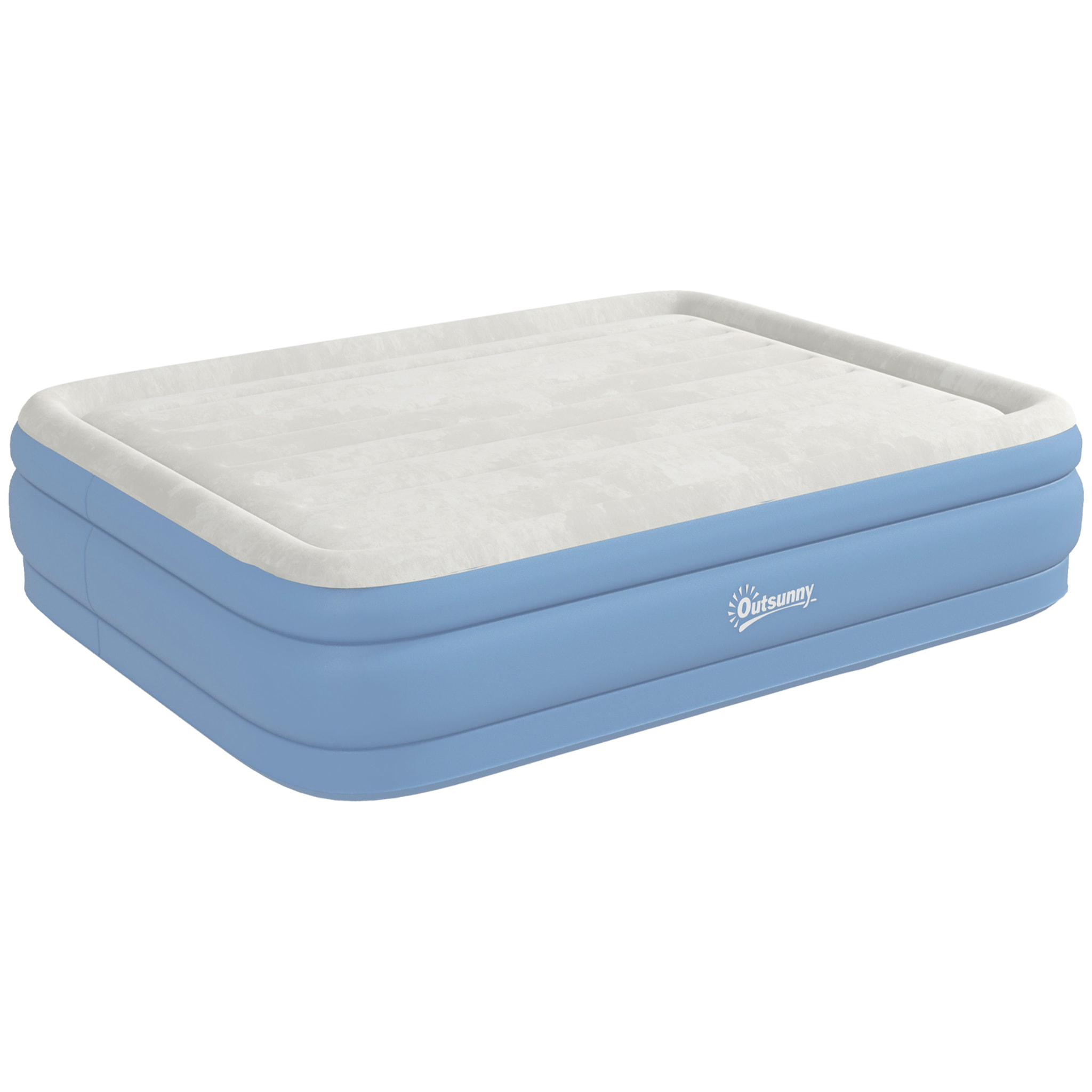 Matelas gonflable 2 places gonfleur électrique intégré sac PVC bleu surface floquée gris clair