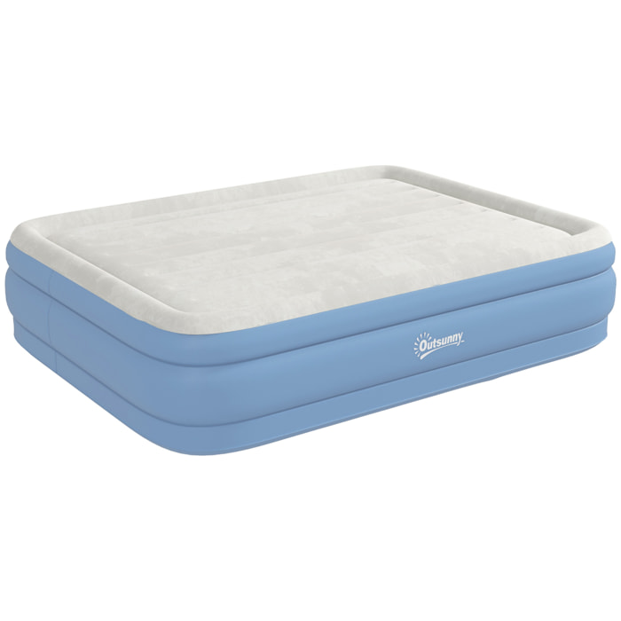 Matelas gonflable 2 places gonfleur électrique intégré sac PVC bleu surface floquée gris clair