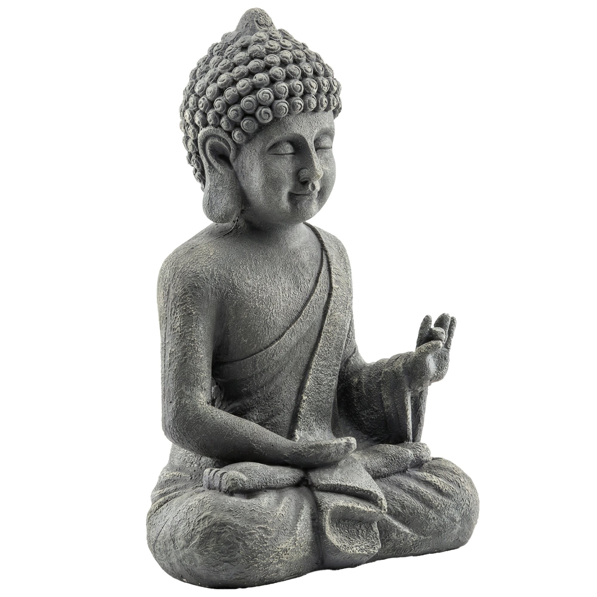 Statue de jardin bouddha assis effet pierre gris